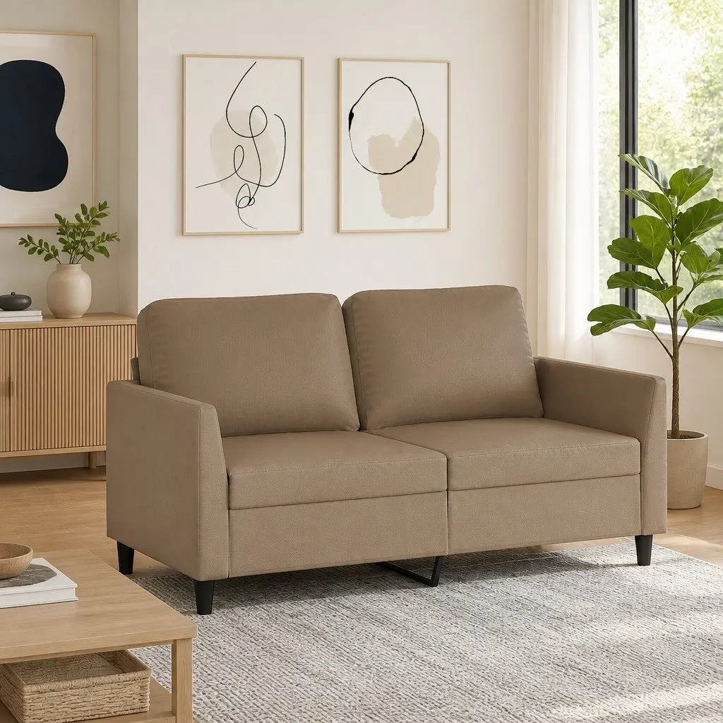 Brown Faux Leather 2-Seater Sofa 140cm
