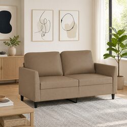 Comfortable Brown Faux Leather 2-Seater Sofa 140cm