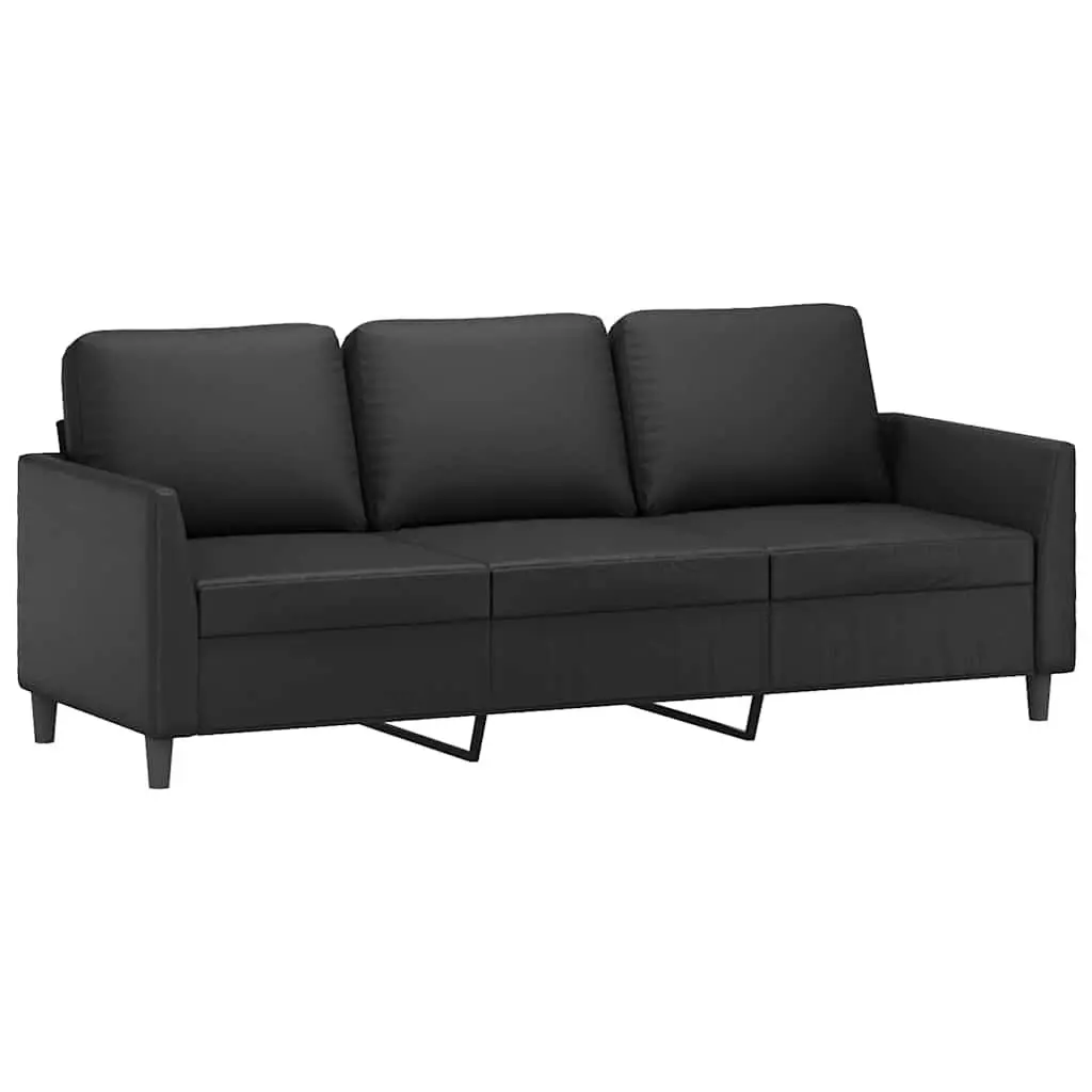 3-Seater Sofa Black 180cm Modern Faux Leather Couch