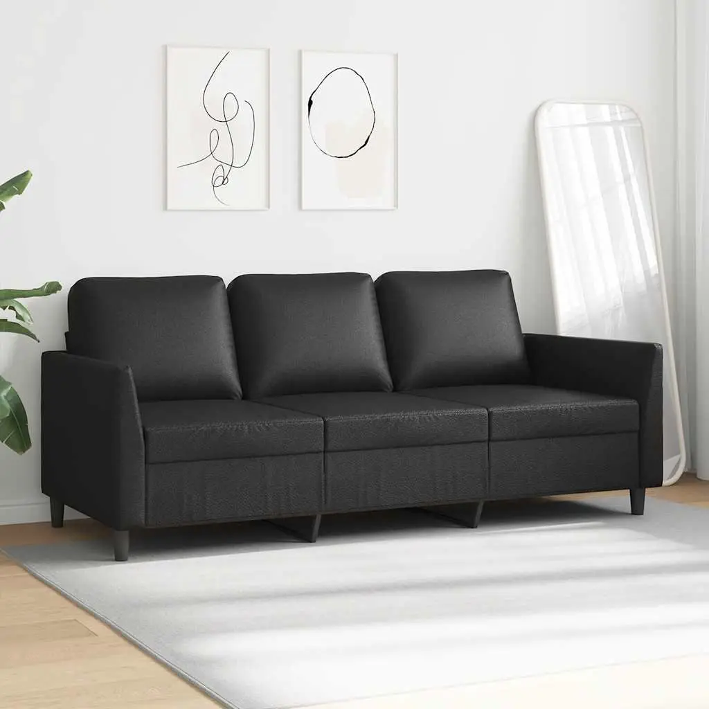 3-Seater Sofa Black 180cm Modern Faux Leather Couch