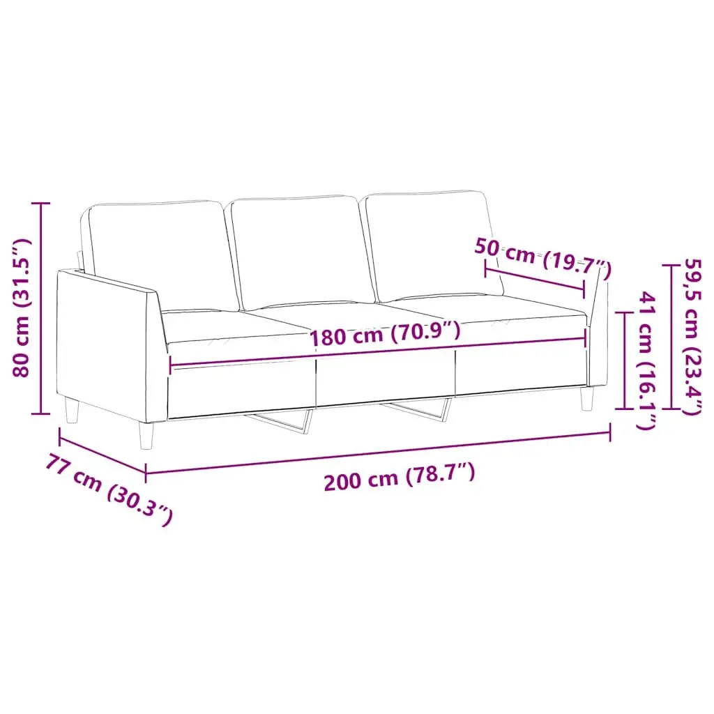3-Seater Sofa Black 180cm Modern Faux Leather Couch
