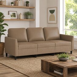 Brown Faux Leather 3-Seater Sofa 180cm for Living Rooms