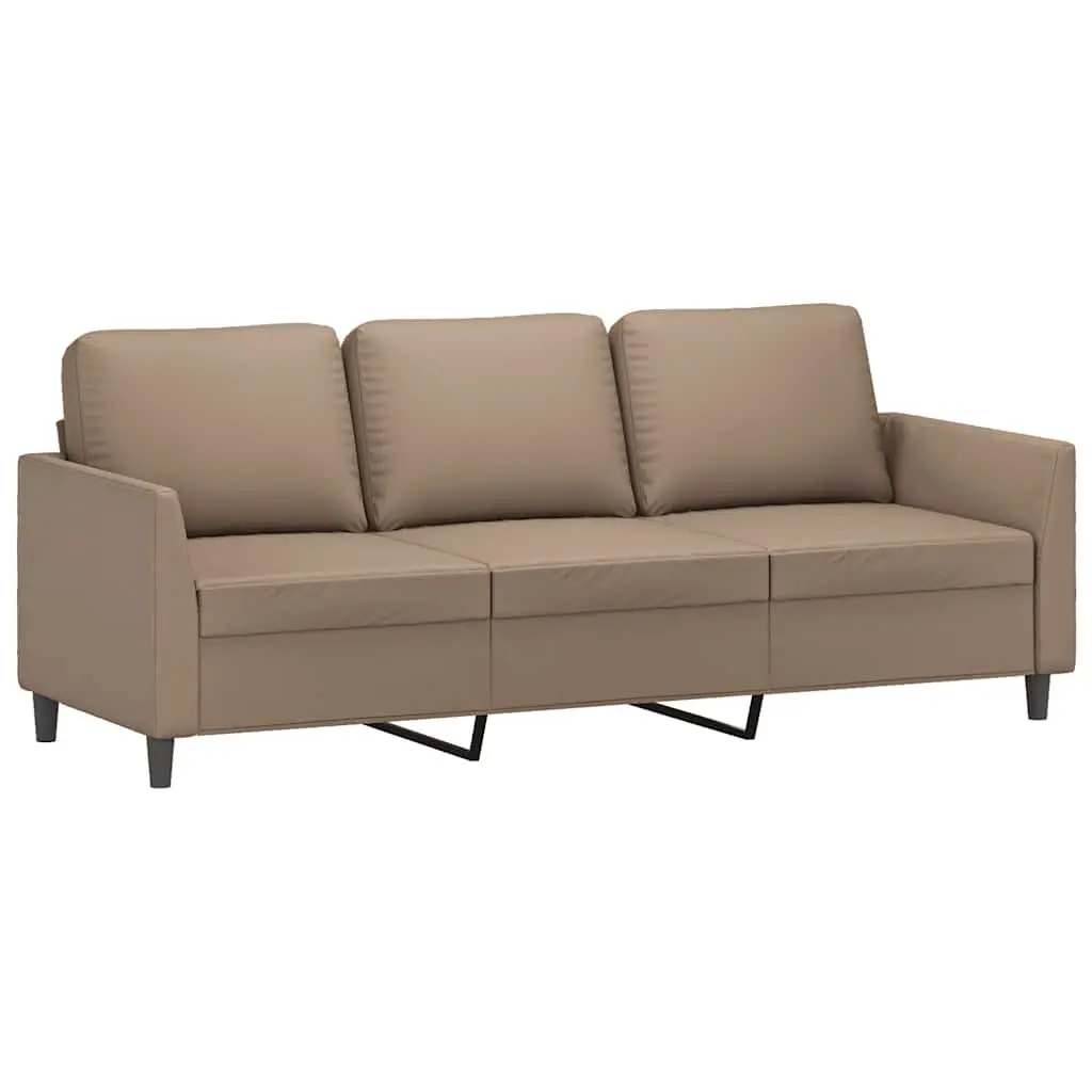 3-Seater Sofa Cappuccino Faux Leather 180cm Metal Frame