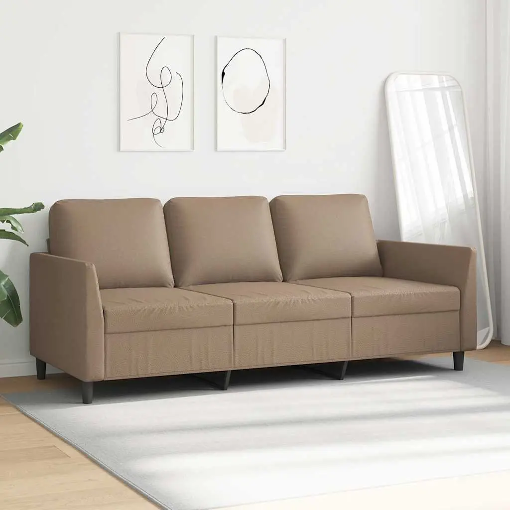 3-Seater Sofa Cappuccino Faux Leather 180cm Metal Frame