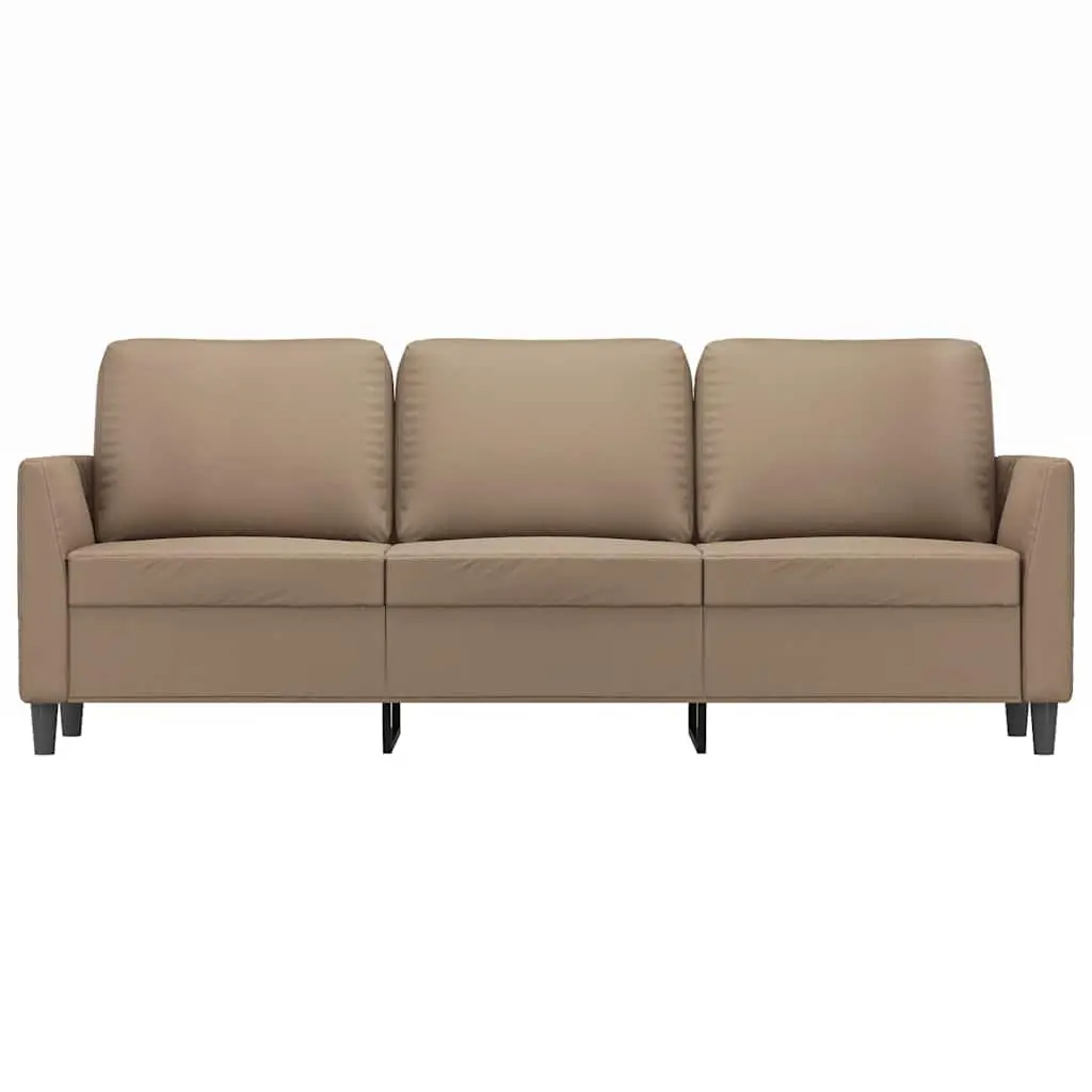 3-Seater Sofa Cappuccino Faux Leather 180cm Metal Frame