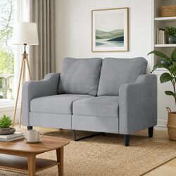 Comfortable 2-Seater Sofa in Grey Fabric for Modern Living