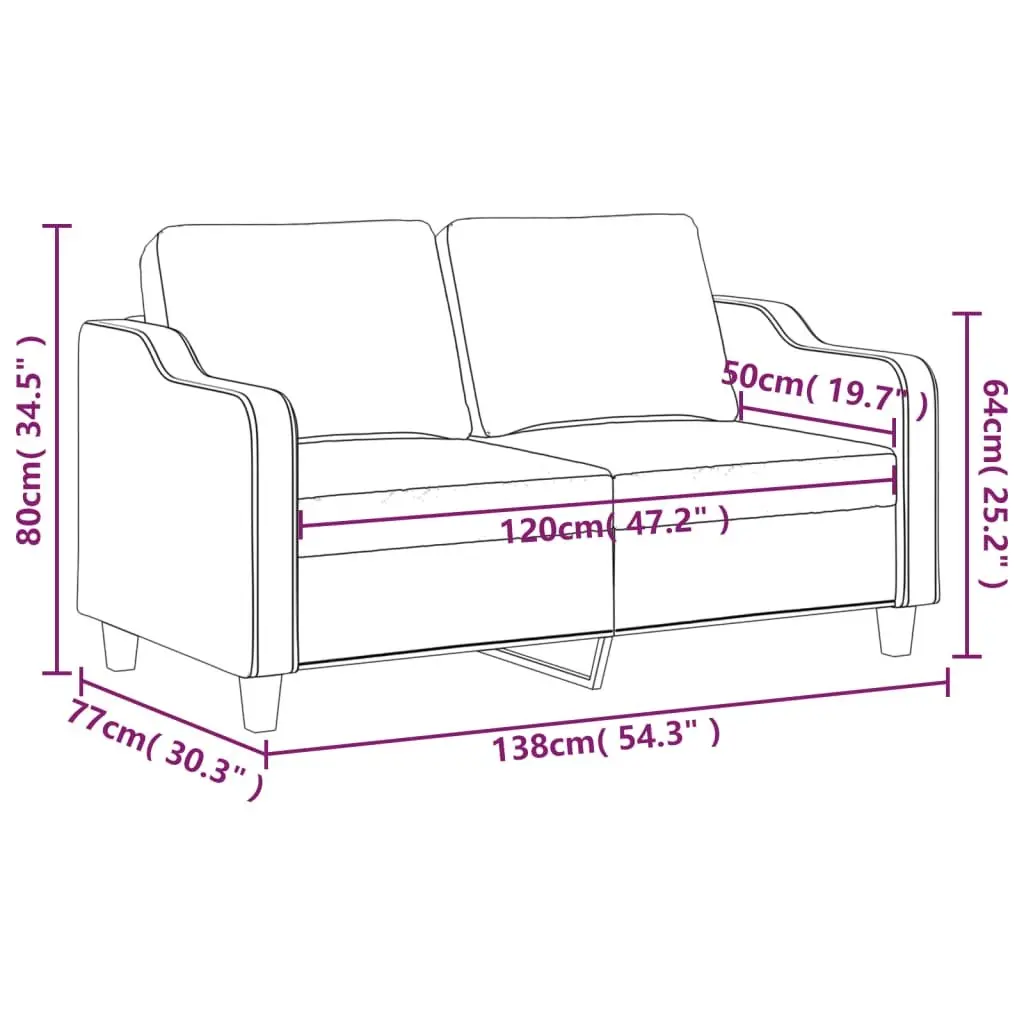 2-Seater Sofa Dark Grey 120cm Fabric Couch Metal Frame