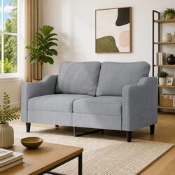 Grey Fabric 2-Seater Sofa with Padded Armrests