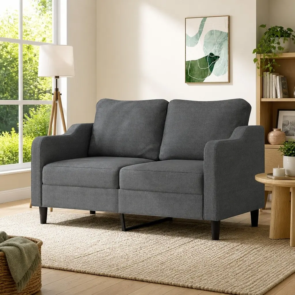 2-Seater Sofa Grey Fabric 140cm Modern Upholstered Couch
