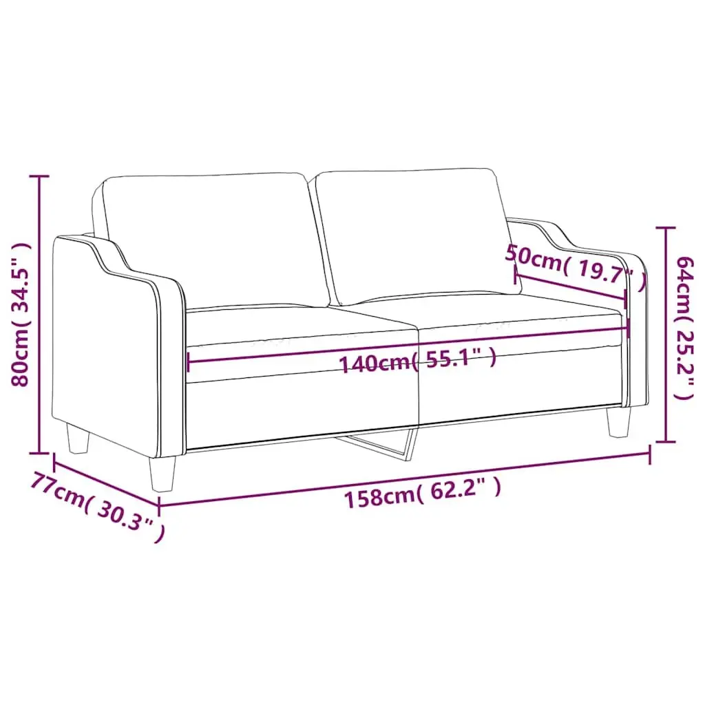 2-Seater Sofa Black 140cm Living Room Couch Fabric Upholstered Padded Settee