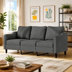 Comfortable 3-Seater Sofa in Grey Fabric