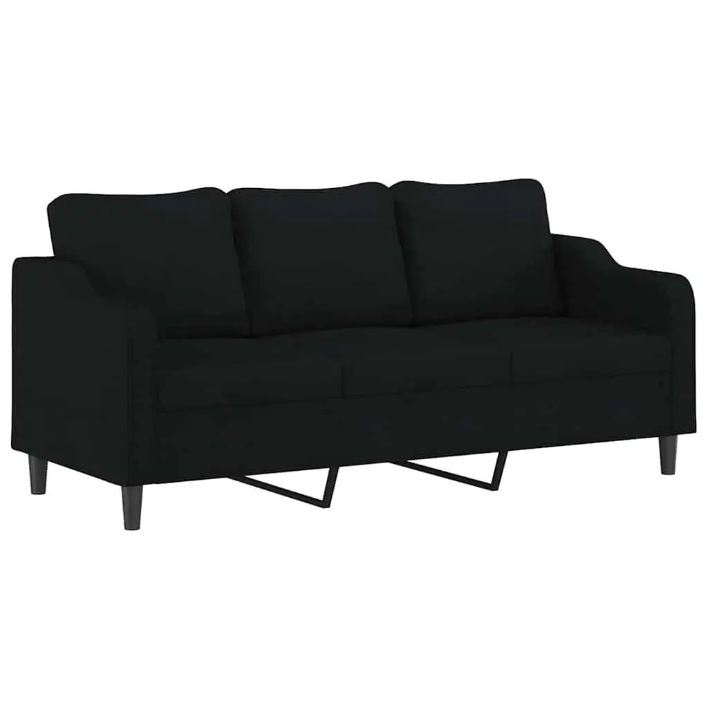 3-Seater Sofa Black 180cm Fabric Upholstered Couch