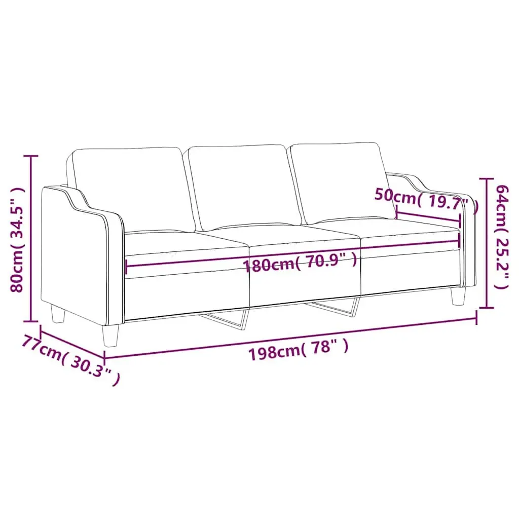 3-Seater Sofa Black 180cm Fabric Upholstered Couch