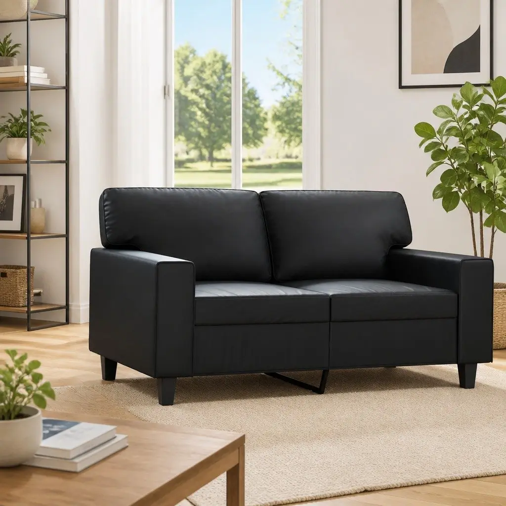 2-Seater Sofa Black 120cm Modern Faux Leather Couch