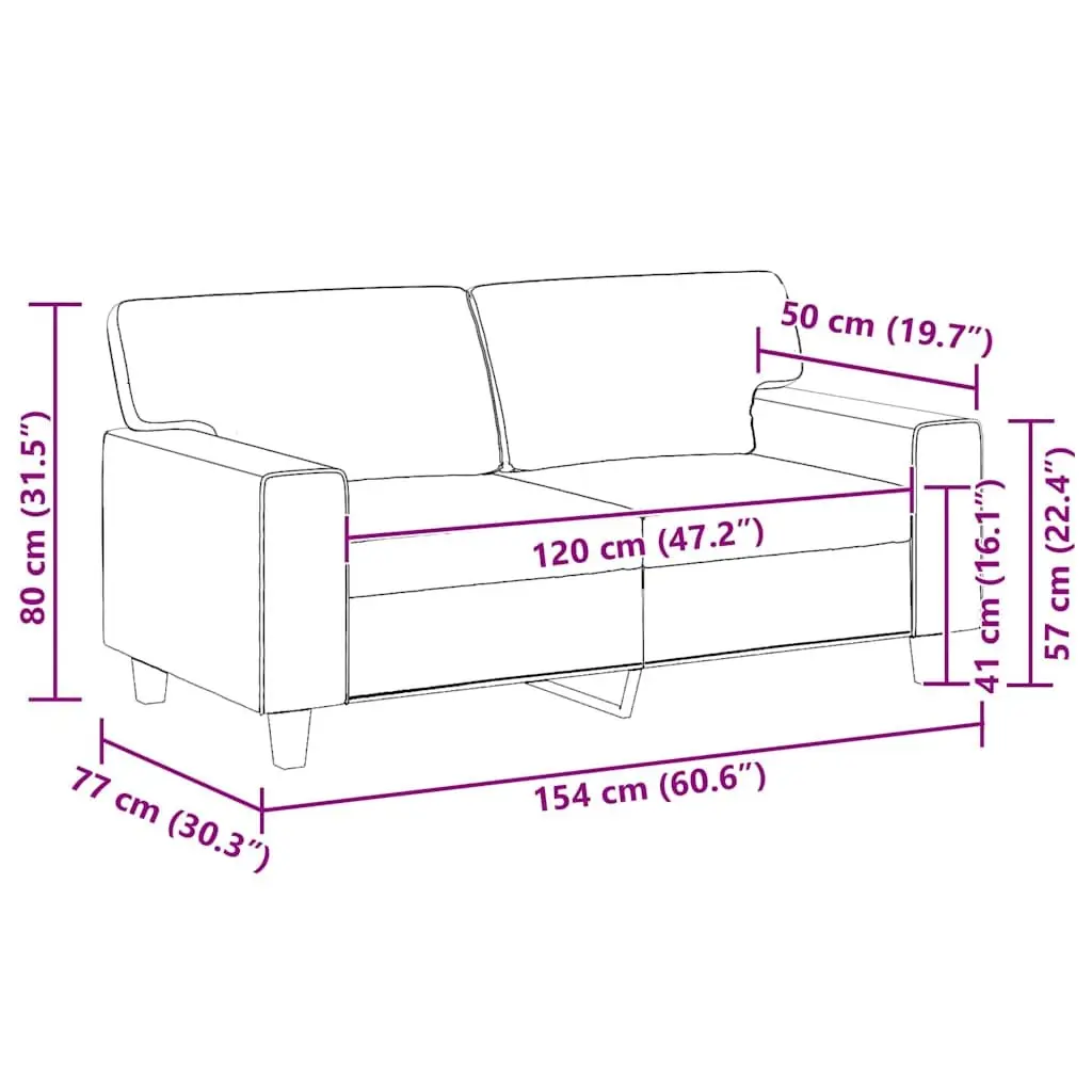 2-Seater Sofa Black 120cm Modern Faux Leather Couch