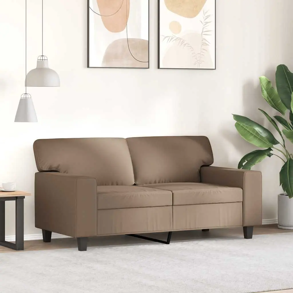 Brown Modern Lounge Couch Faux Leather 2 Seater Sofa 120cm Metal Frame