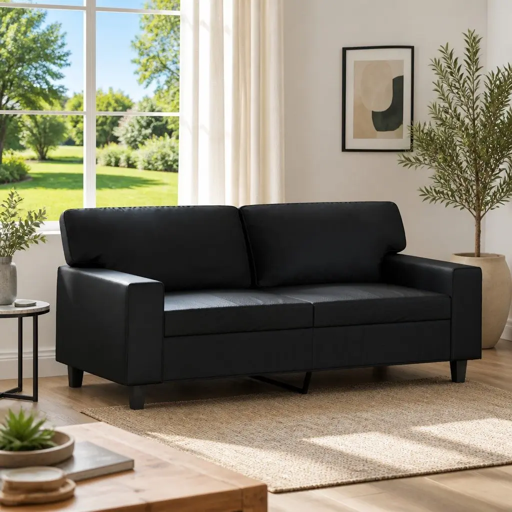 2-Seater Sofa Black 140cm Modern Faux Leather Couch