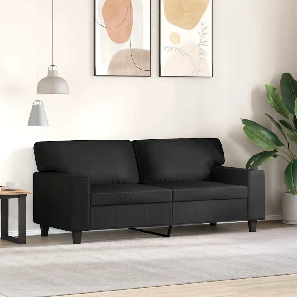 2-Seater Sofa Black 140cm Modern Faux Leather Couch
