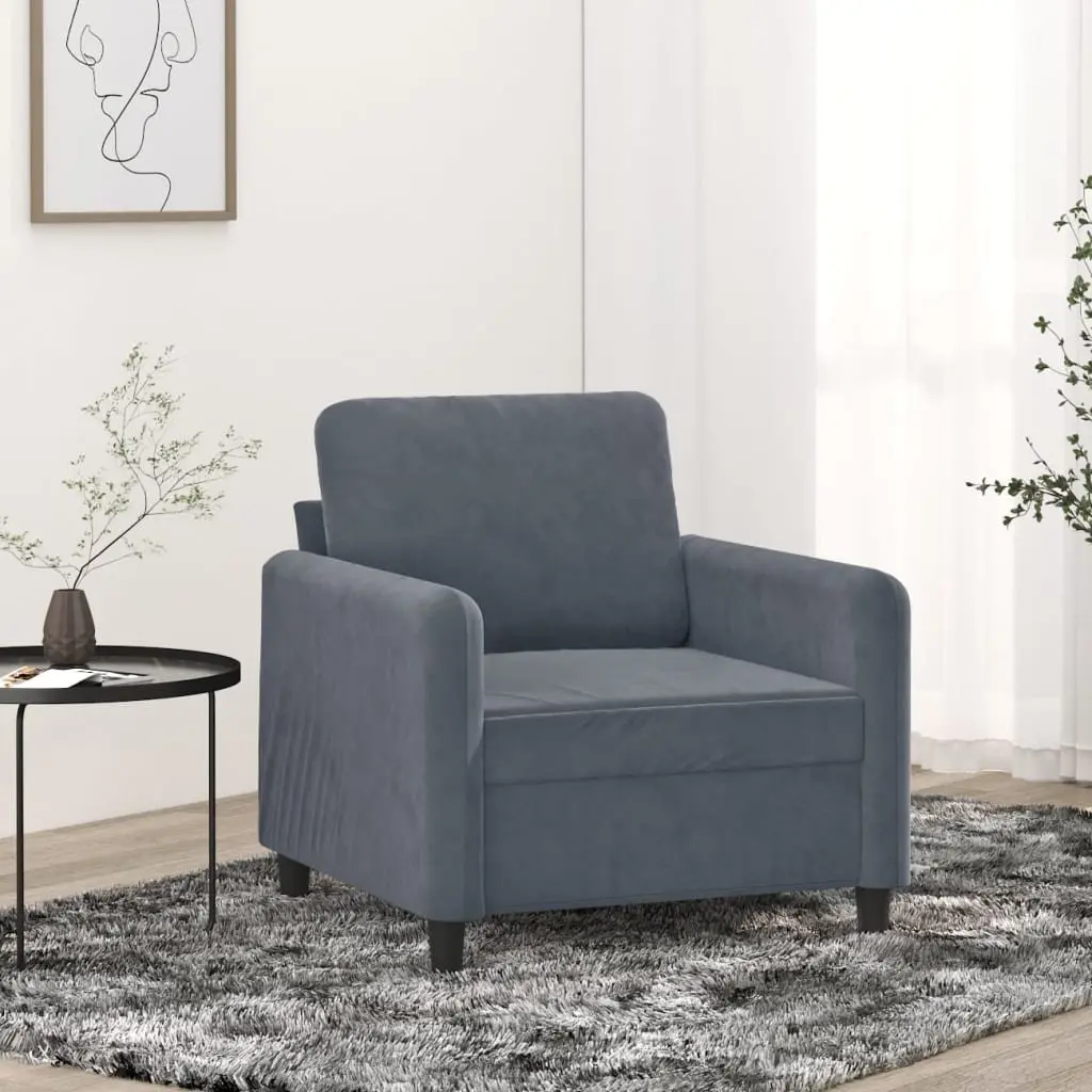 Sofa Chair Grey Velvet 60cm Modern Accent Armchair Lounge Seat Metal Frame