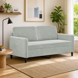 Light Grey 2-Seater Sofa with Velvet Upholstery