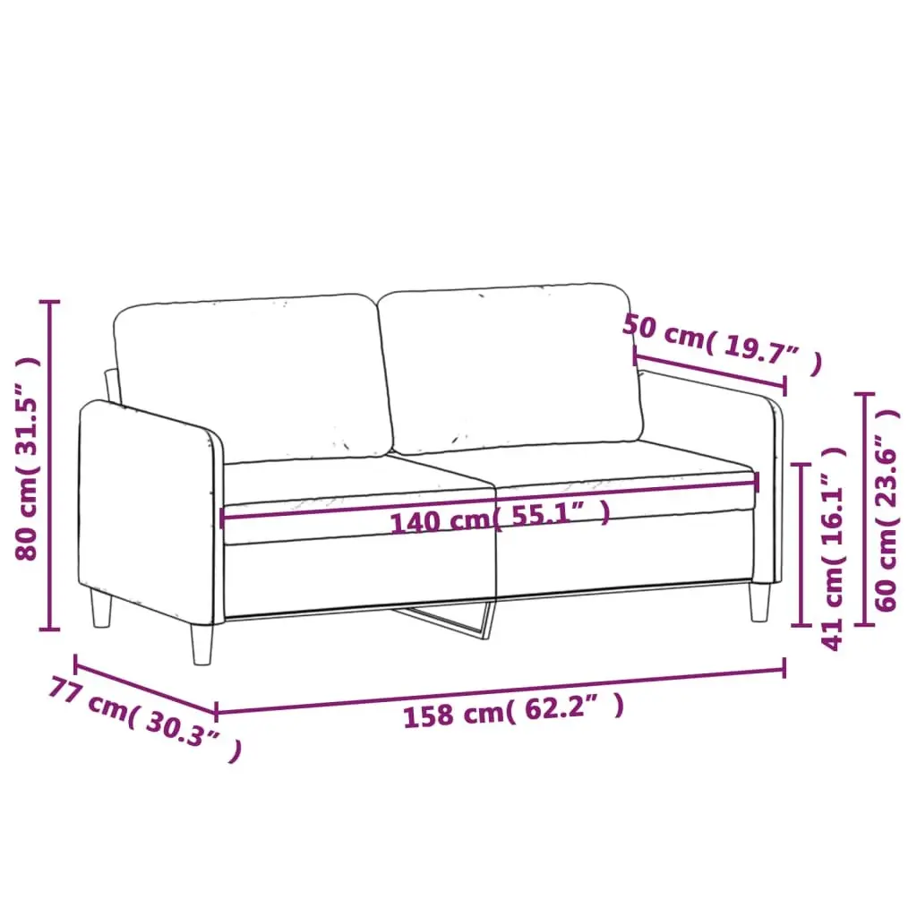 2-Seater Sofa Grey 140cm Modern Velvet Upholstered Furniture