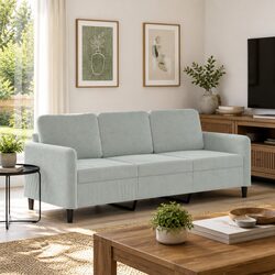 Grey Velvet 3-Seater Sofa with Padded Armrests