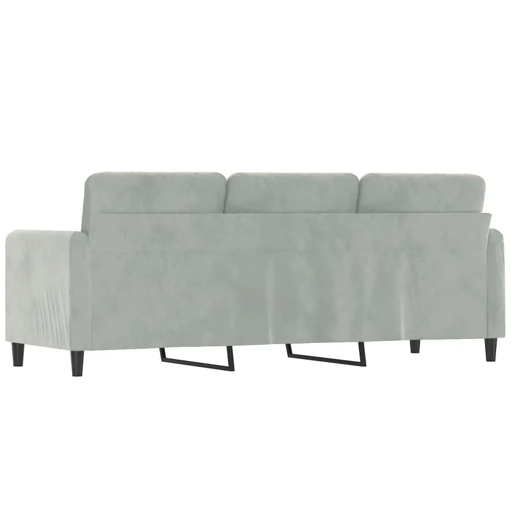 3-Seater Sofa Grey Velvet 180cm Living Room Couch Padded Armrests Modern Design