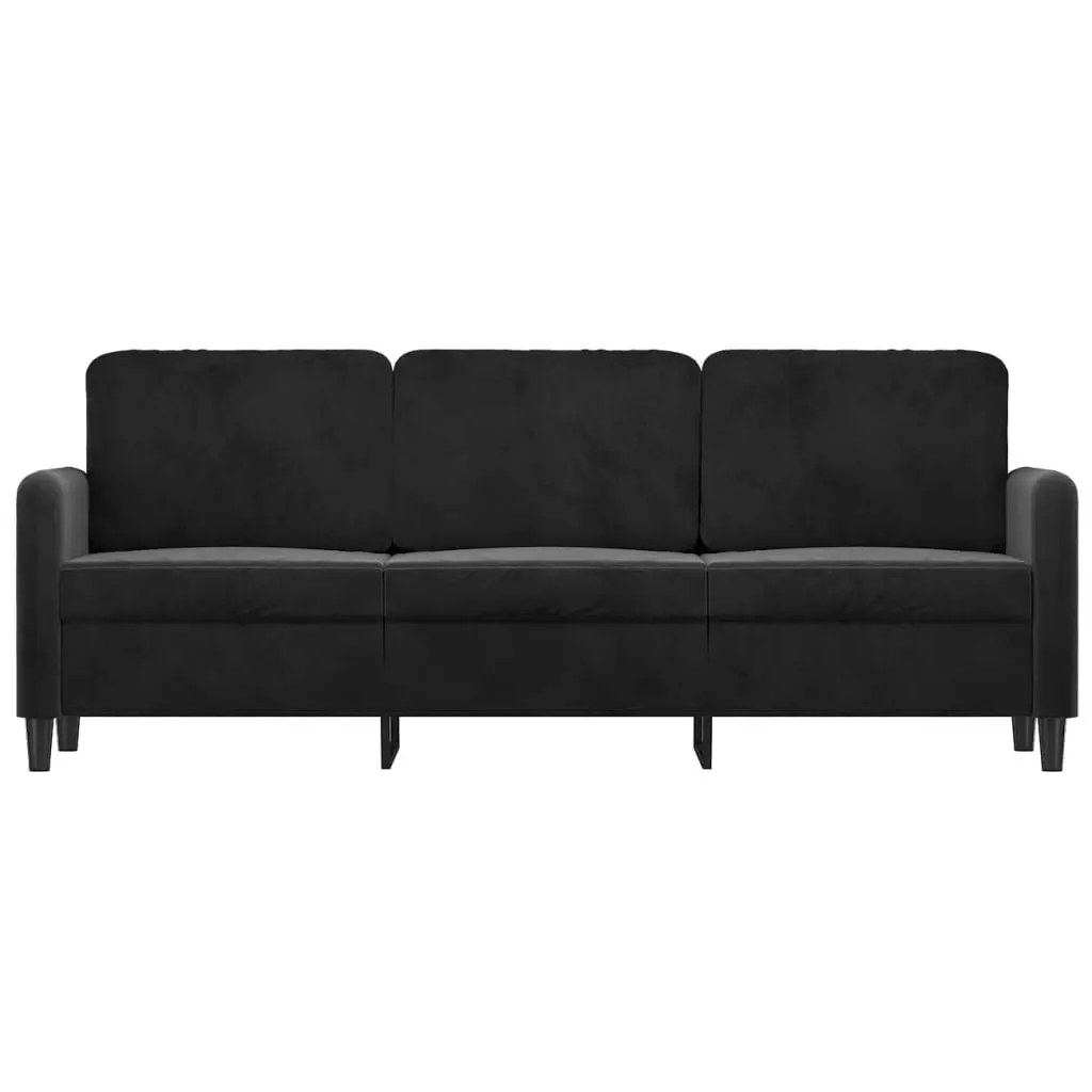 3-Seater Sofa Black 180cm Modern Velvet Padded Armrest