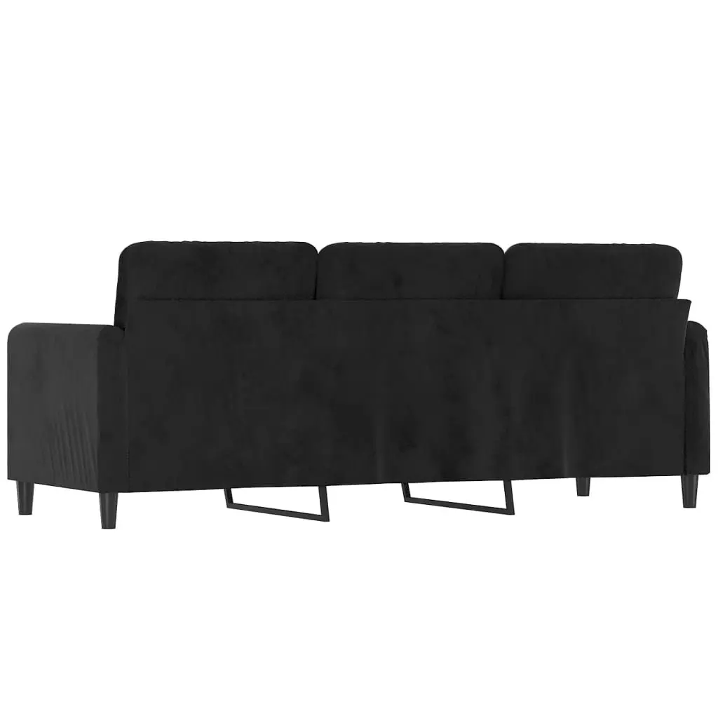 3-Seater Sofa Black 180cm Modern Velvet Padded Armrest