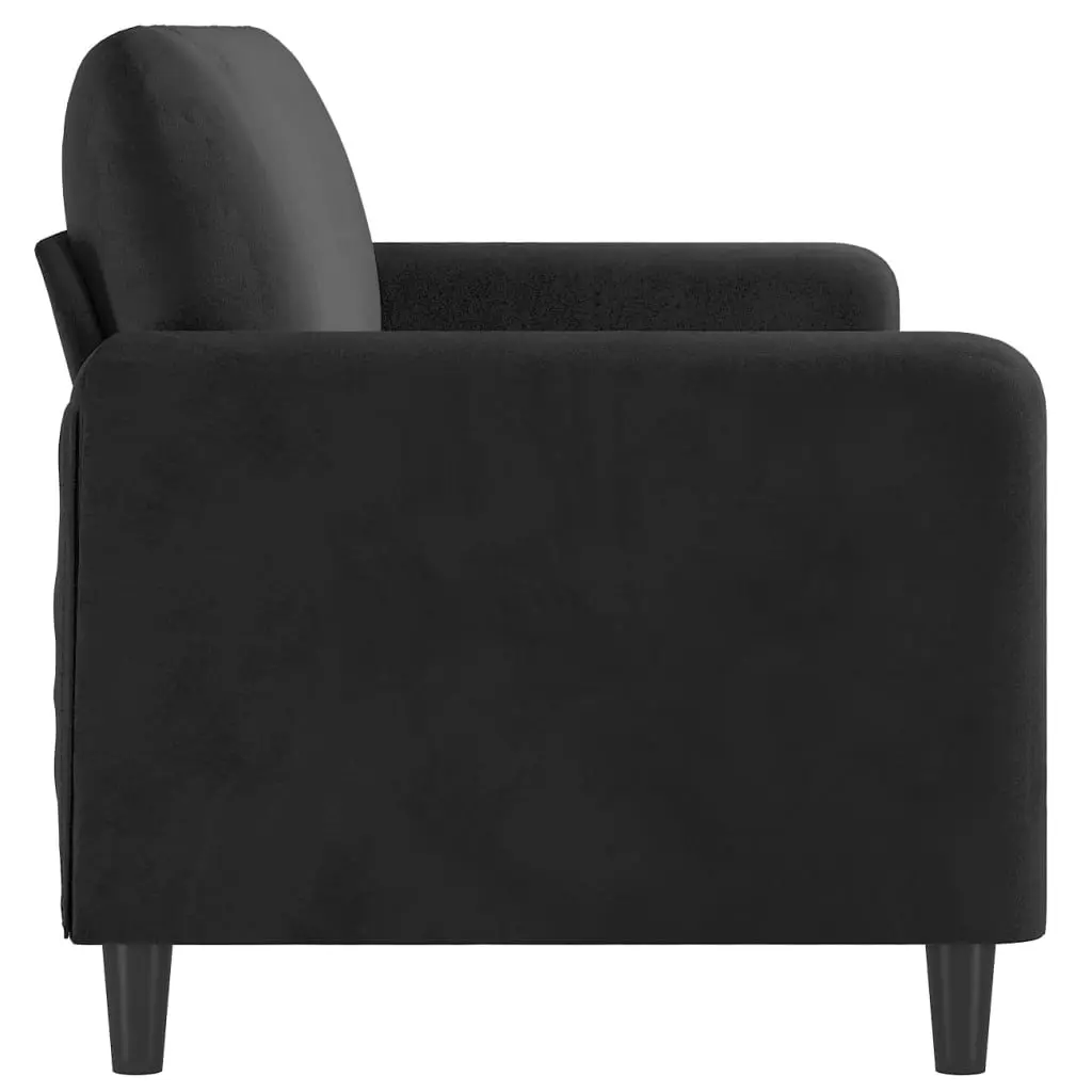 3-Seater Sofa Black 180cm Modern Velvet Padded Armrest