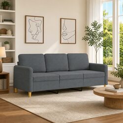 Comfortable 3-Seater Grey Fabric Sofa for Living Spaces