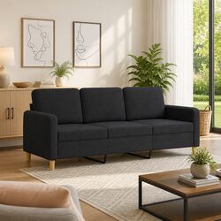 Black Fabric 3-Seater Sofa for Living Rooms