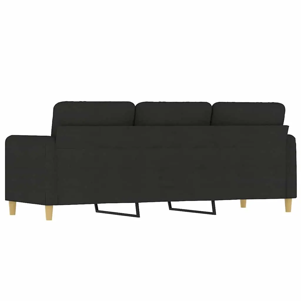 3-Seater Sofa Black Fabric 180cm Metal Frame Upholstered Lounge Seat
