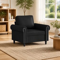 Modern Black Faux Leather Armchair 60cm