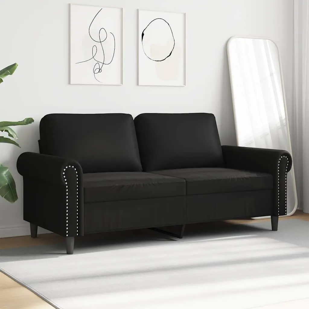 Black Faux Leather 140cm 2-Seater Sofa Modern Lounge Couch Furniture