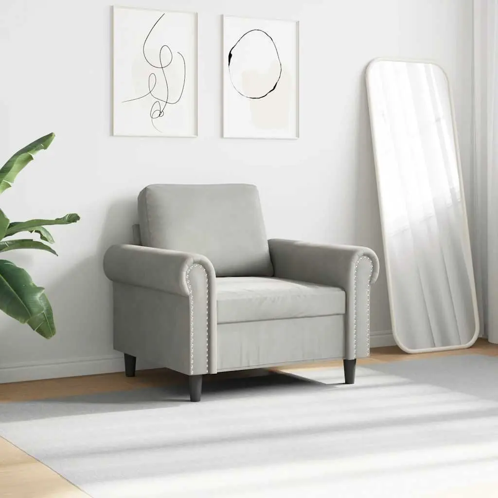 Sofa Chair Grey 60cm Velvet Armchair Comfortable Seating Living Room Furniture