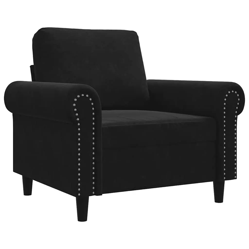 Sofa Chair Black Velvet 60cm Armchair Padded Metal Frame
