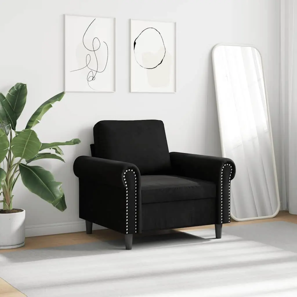 Sofa Chair Black Velvet 60cm Armchair Padded Metal Frame