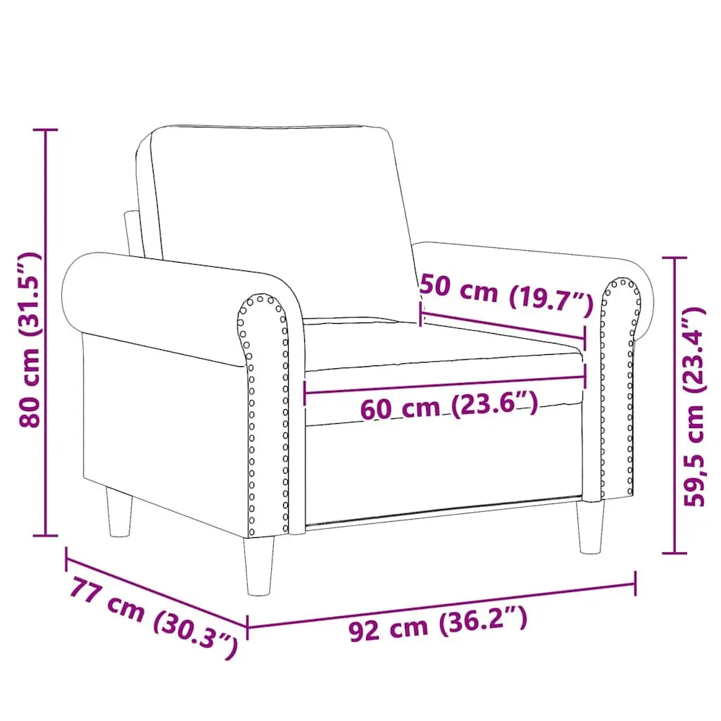 Sofa Chair Black Velvet 60cm Armchair Padded Metal Frame