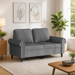 Inviting 2-Seater Grey Velvet Sofa for Living Spaces