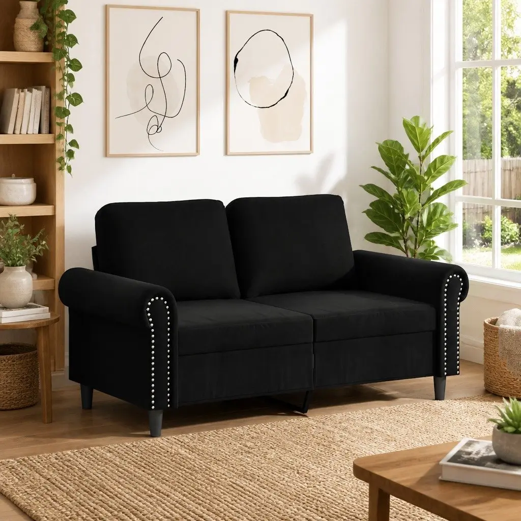 2-Seater Sofa Black 120cm Velvet Modern Couch