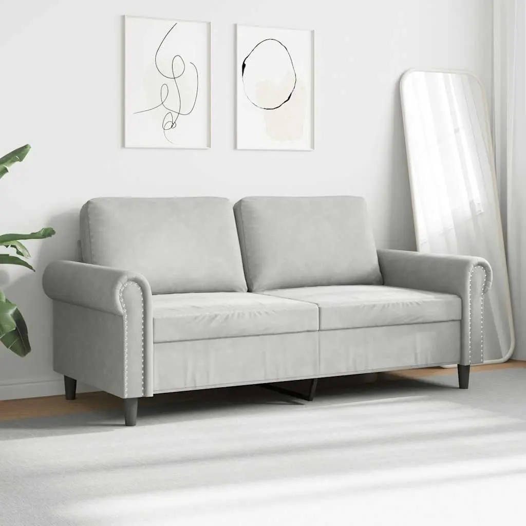 Grey Velvet Upholstered 2-Seater Sofa 140cm Modern Couch Living Room Furniture