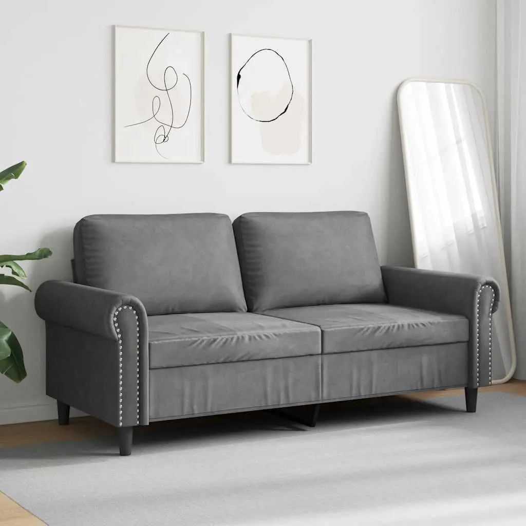2-Seater Sofa Grey 140cm Modern Living Room Couch Velvet Upholstered Furniture