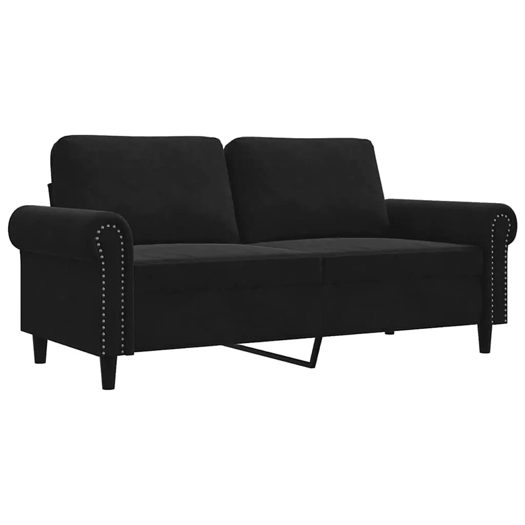 Black Velvet 2-Seater Sofa for Living Rooms
