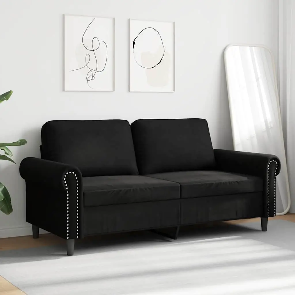 Black Velvet 2-Seater Sofa for Living Rooms