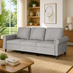 Elegant Grey Velvet 3-Seater Sofa for Living Rooms