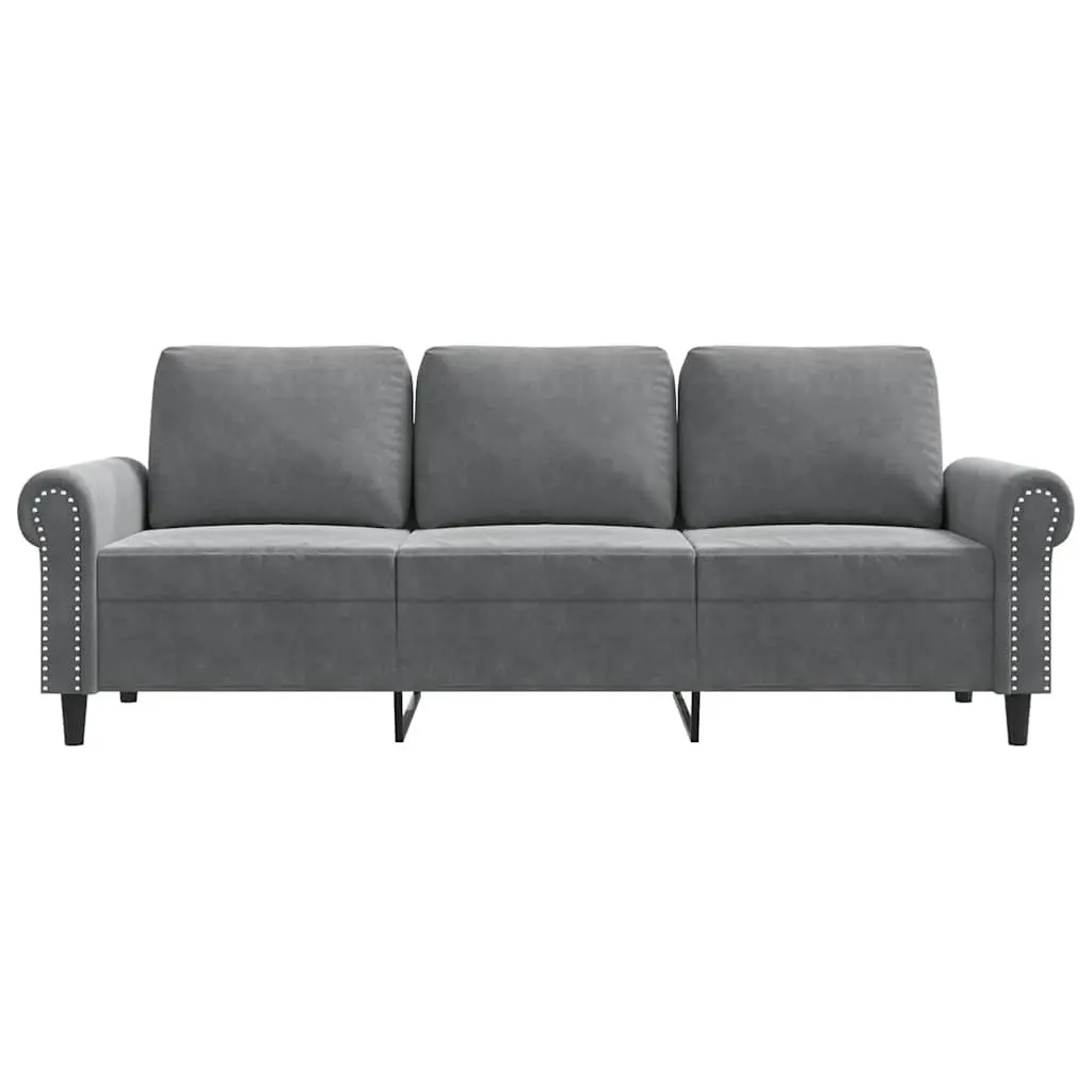 3-Seater Sofa Grey Velvet 180cm Living Room Couch Modern Design Comfortable