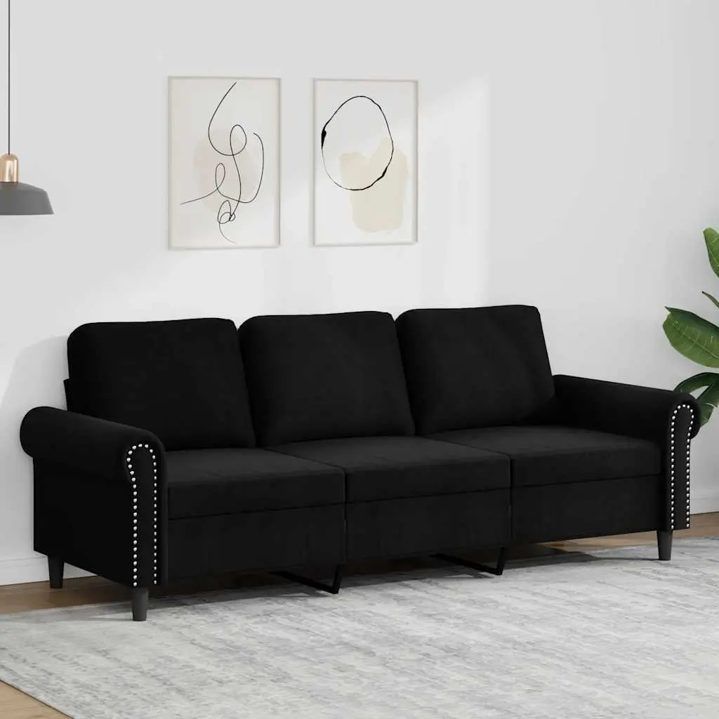 3-Seater Sofa Black 180cm Modern Velvet Upholstered Couch