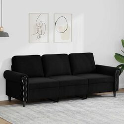 Black Velvet 3-Seater Sofa 180cm Modern Couch