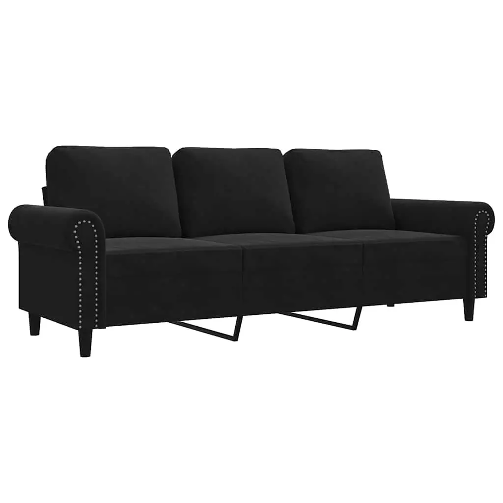 3-Seater Sofa Black 180cm Modern Velvet Upholstered Couch